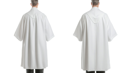 White liturgical robes, back view, studio, plain background, e-commerce