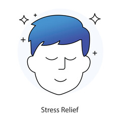 Vector icon for Stress Relief – Male Head with Relaxing Expression and Lotus Motif.