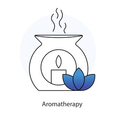 Vector icon for Aromatherapy – Essential Oil Diffuser with Floral Motifs for Stress Relief.