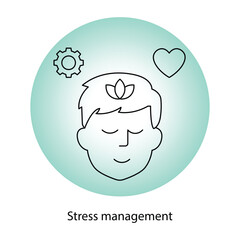 Vector icon for Stress Management – Head with Gear Symbolizing Problem-Solving and Mental Balance.
