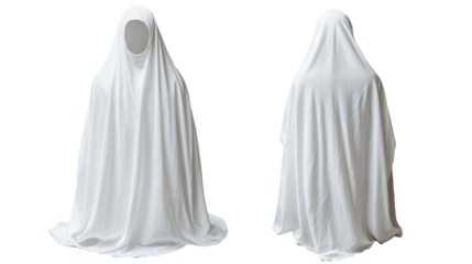 White prayer garment, studio shot, front & back, religious