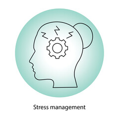 Vector icon for Stress Management – Head with Gear Symbolizing Problem-Solving and Mental Balance.