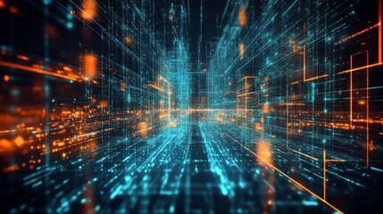 Fototapeta premium Dynamic 3D City Panorama with Bright Light Effects