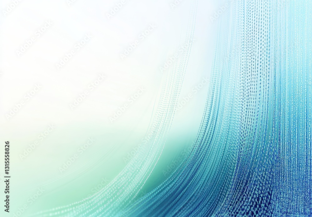 Poster soft abstract flow of digital data waves with a cool blue and green color gradient, perfect for tech