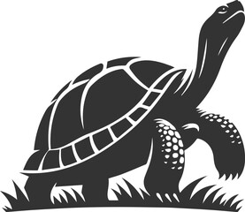 Tortoise reaching upward with its neck fully extended vector silhouette
