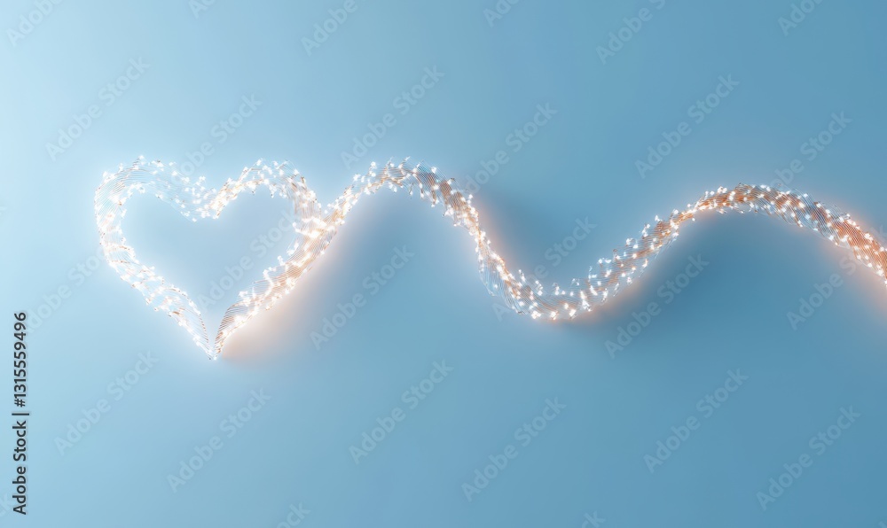 Poster sparkling heart shape created with glowing lights on a soft blue background for romantic and creativ