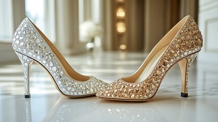 Obraz premium Sparkling Crystal Embellished High Heels Elegant Bridal Wedding Shoes Luxury Footwear