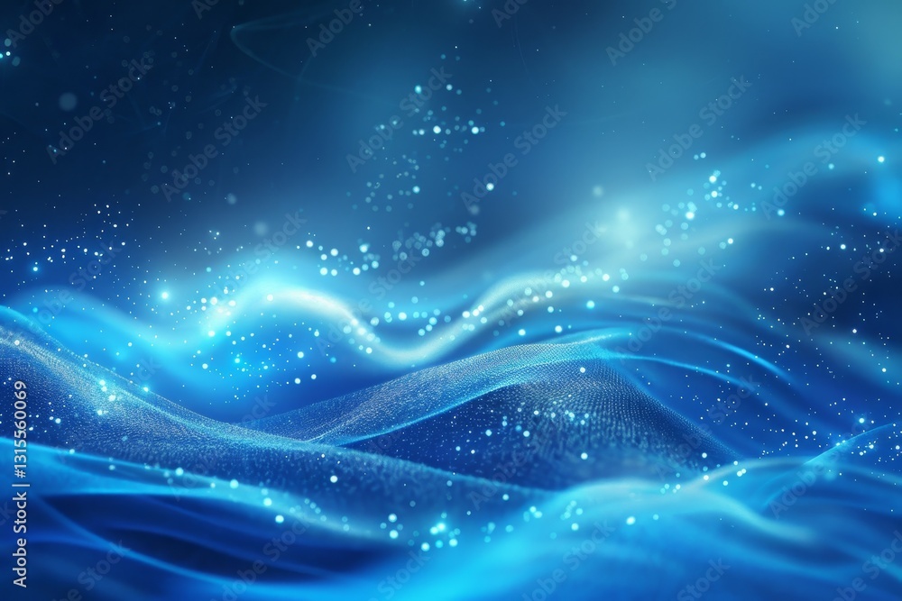Poster a digital art image of a blue abstract background with glowing particles, a mysterious and captivati