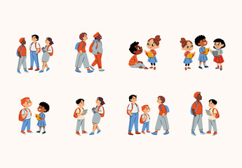 Colorful Diverse Students Illustration Design Set