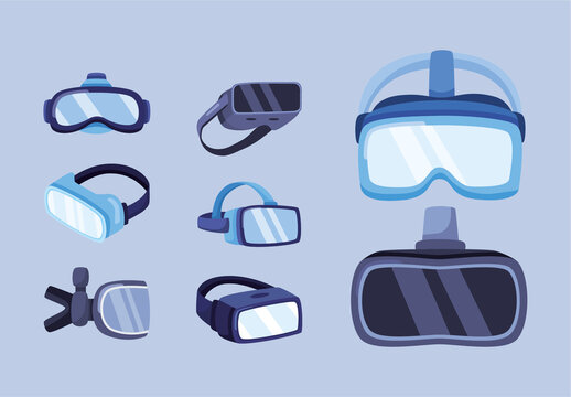 Blue VR Virtual Reality Headset Technology Set