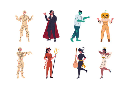 Colorful Halloween Costume Illustration Design Set
