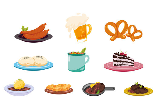 Colorful German Traditional Food Illustration Set