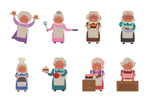 Colorful Grandma Baking Illustration Design Set
