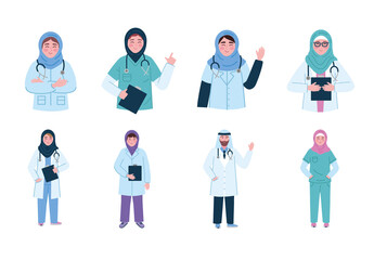 Colorful Doctor Hijab Medical Professional Illustration Set