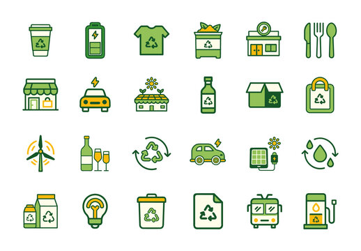 Green and Yellow Eco-Friendly Living Icons Set