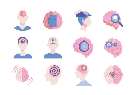 Pink Subconscious Mind Psychology Icons Set