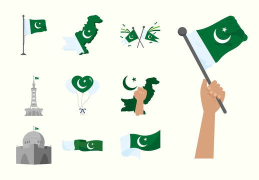 Green Pakistan Independence Day Illustration Set