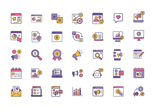 Purple and Yellow Digital Marketing Icons Set