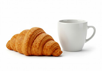 Fresh croissant isolated on white background. Coffee cup