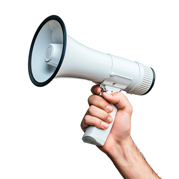 mano sosteniendo meg&aacute;fono fondo transparente