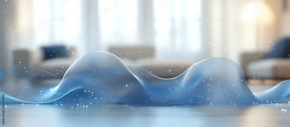 Poster smooth flowing waves create gentle curves against blurred background with bokeh light effects and fl
