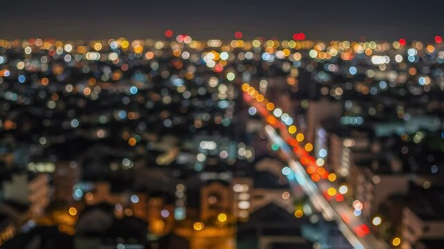 高い位置から街中を焦点をぼかしてタイムラプス撮影