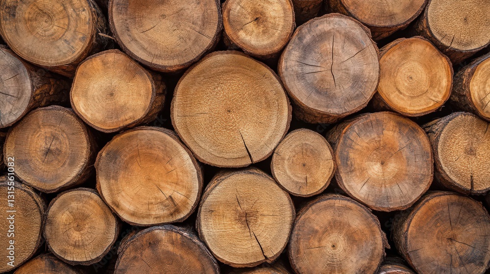 Poster perfectly stacked wooden logs creating a rustic and natural background texture