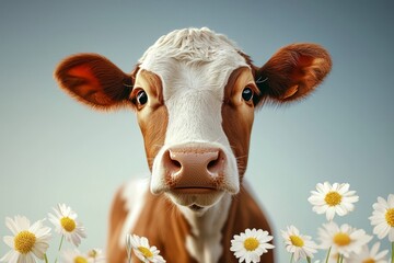 The peaceful coexistence of a cow and vibrant spring blossoms.