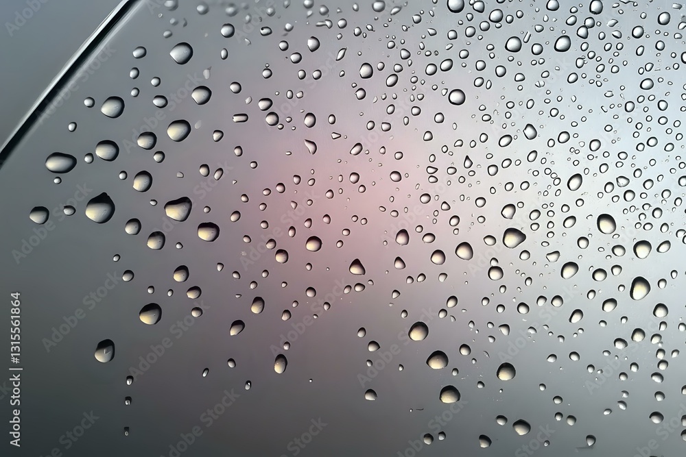 Poster water drops on glass surface with soft pink and gray gradient background create atmospheric mood and