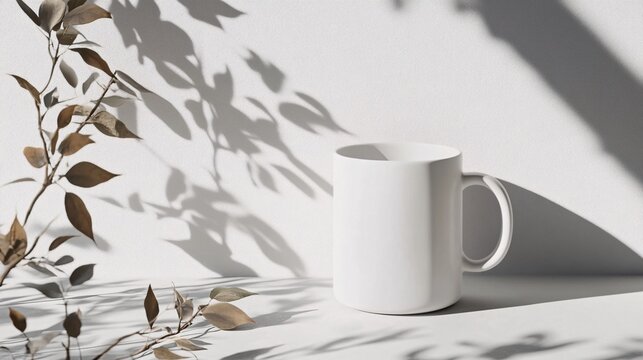 Minimalist White Ceramic Coffee Mug Mock-up with Natural Light