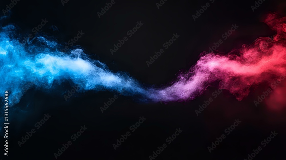 Aufkleber vibrant blue and pink smoke streams collide dramatically against black background creating ethereal 