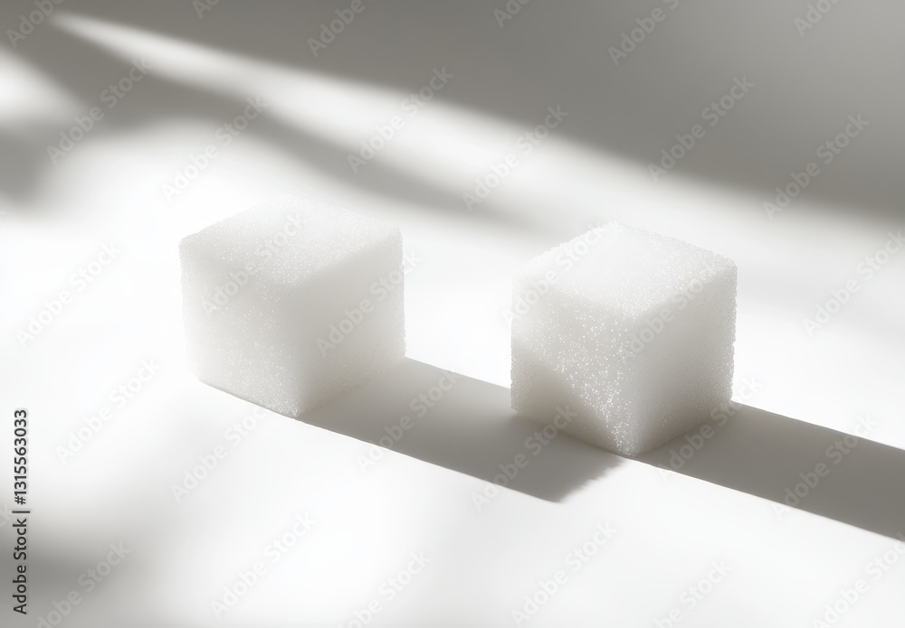 Aufkleber two sugar cubes on a light surface with soft shadows and natural light creating an elegant and minim