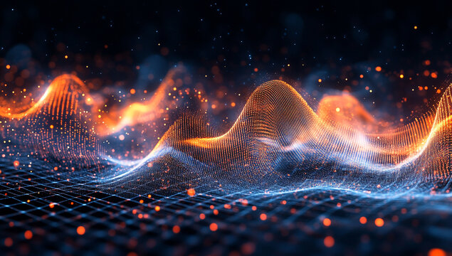 Glowing Digital Sound Waves and Data Streams Background