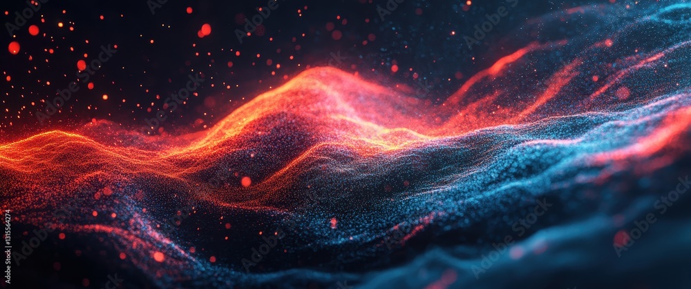 Poster vibrant abstract waves of colorful particles creating a dynamic visual experience with light trails 