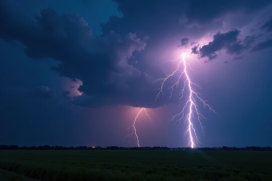 Thunderstorm brews on the horizon with dark clouds and lightning, dark clouds, turbulent, stormy