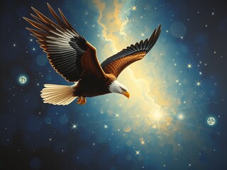 Fototapeta premium Surreal American Eagle Flight in a Cosmic Night Sky