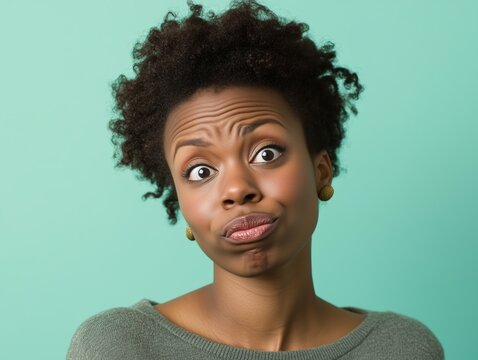 Frustrated woman eye roll face expression AI generated
