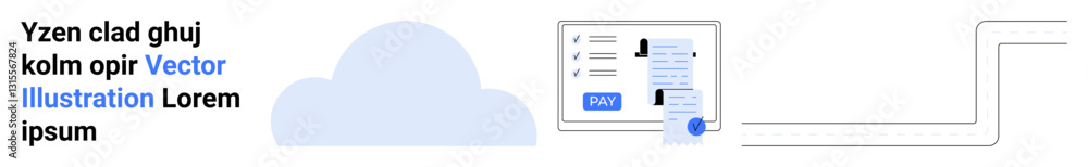 Wall mural digital document interaction with send button, connected cloud for data flow and storage. ideal for 