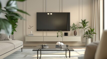 Elegant tv lounge interior design, Led hanging on wall