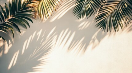 Leaf shadow and light on wall background. Nature tropical leaves tree branch and plant shade with sunlight from sunshine dappled on white wall texture for background wallpaper, shadow overlay effect