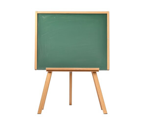Green school chalkboard on a wooden easel, white background