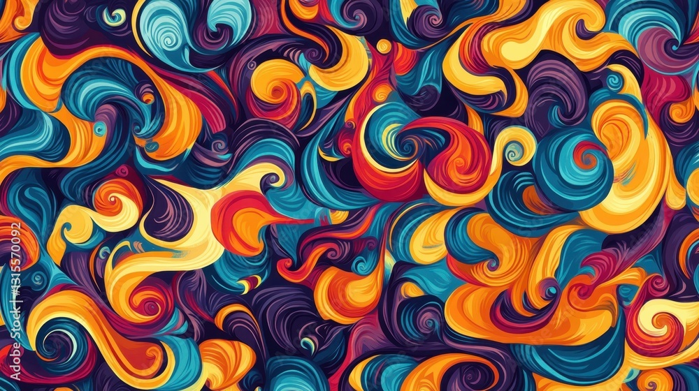 Poster groovy hippie 70s backgrounds. waves, swirl, twirl pattern. twisted and distorted vector texture in 