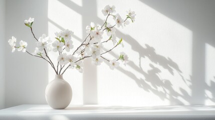 Fototapeta premium Elegant cherry blossom branch in serene minimalist setting