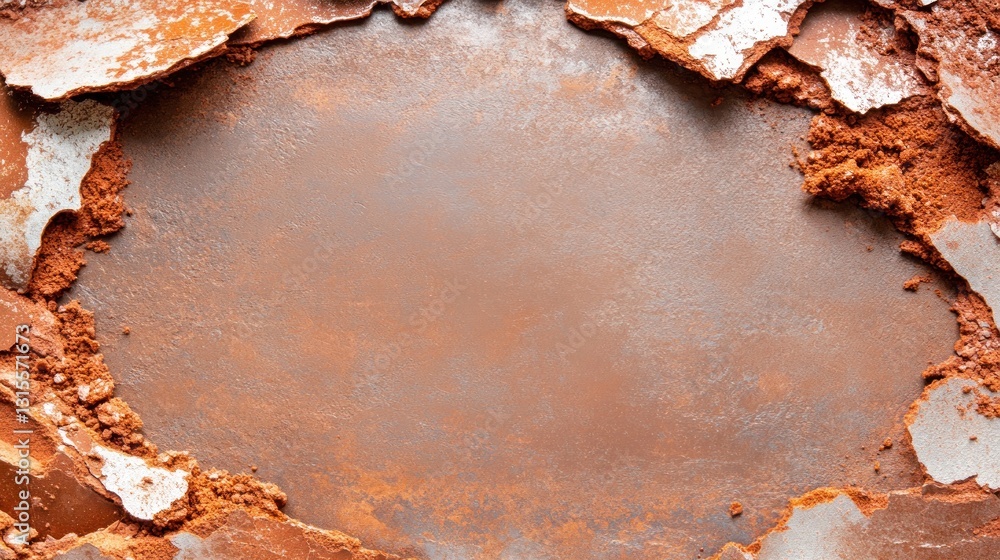 Poster broken clay shards frame copy space on a rustic surface, ideal for a vintage or earthy concept