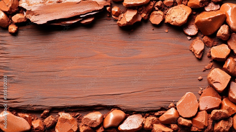 Poster brown rocks on a wood surface creating frame for text for background images or banners