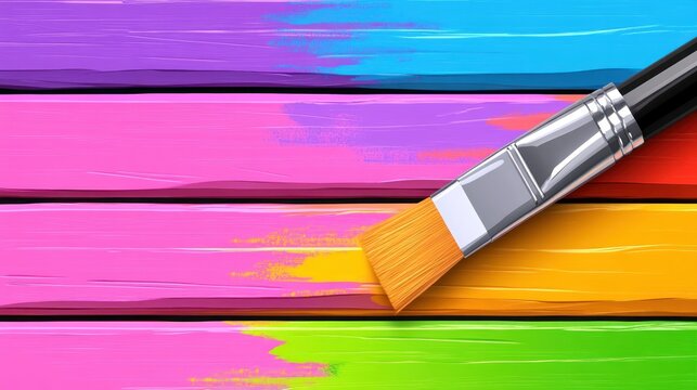 Brush painting colorful wooden boards. Background with vibrant painted planks. For art projects