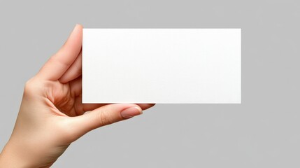 Obraz premium Business card mockup. Hand holding blank white paper. For advertising or presentation backdrop