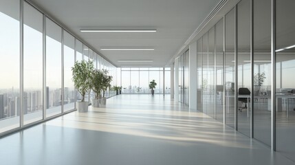 Fototapeta premium Minimalist Tech Office with Natural Light and Greenery