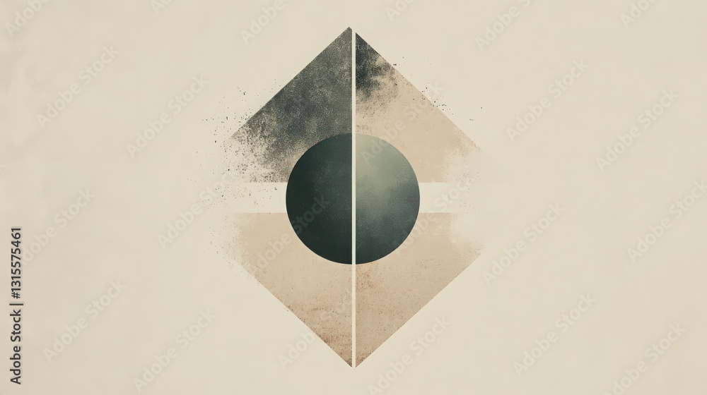 Poster symmetrical geometric abstraction with textures for modern backgrounds and designs