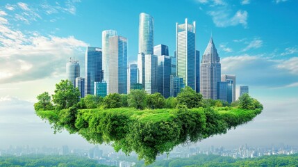 Naklejka premium Cityscape with Environmental Transformation: From Urban Pollution to Clean Green Future